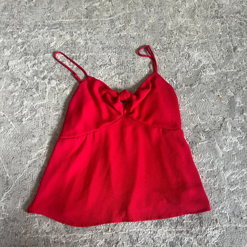 Red tank top spaghetti straps knot front